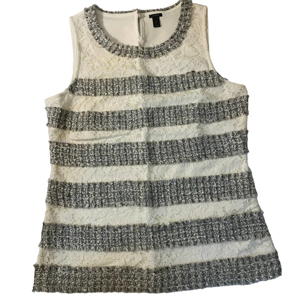 J CREW Tweed & Lace Lined Sleeveless Professional Tank Top Shell Womens Small